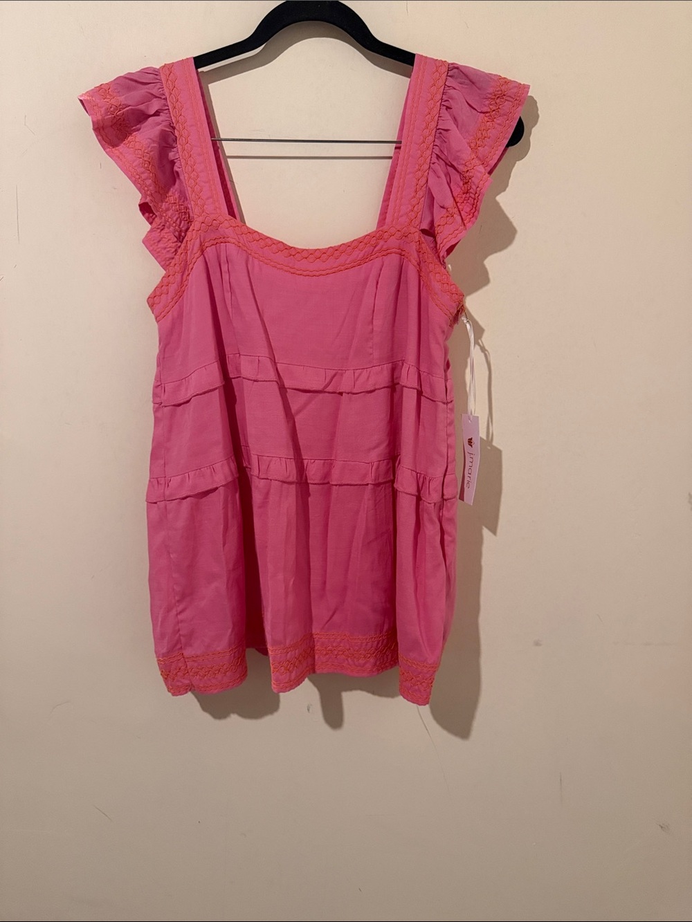 NWTs j Marie Bright Pink Ruffled Sleeve Tank Top Size Small